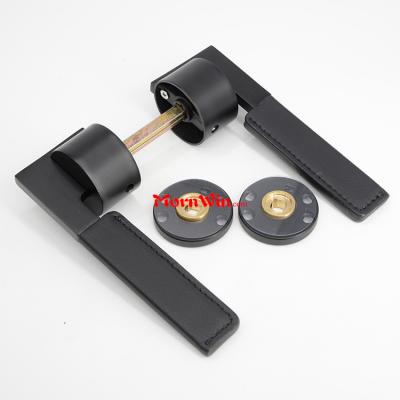 Luxury black SS304 leather door lever handle for internal door