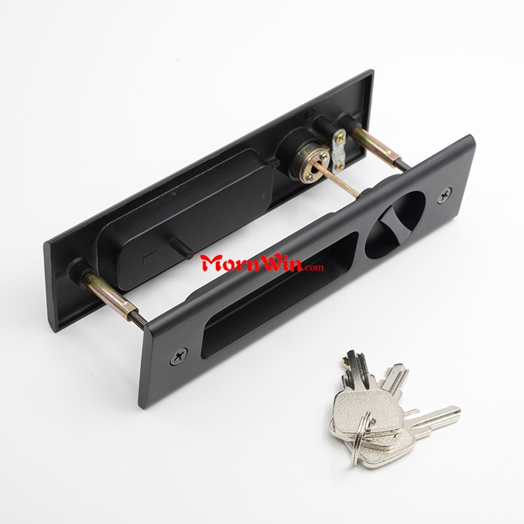 Black Zinc alloy Sliding door lockset square hook lock pocket lock