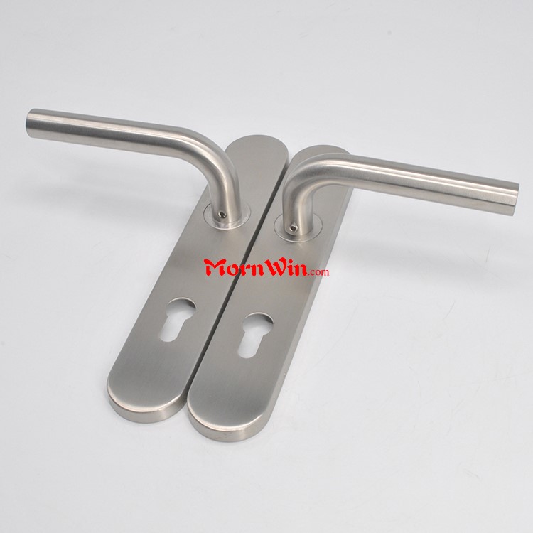 Double curved type stainless steel door lever handle on plate 