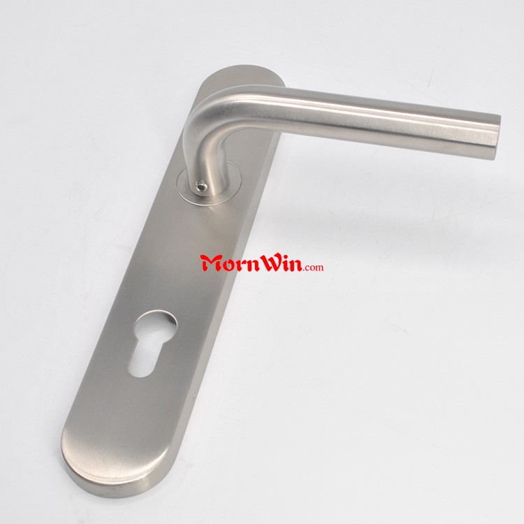 Double curved type stainless steel door lever handle on plate 