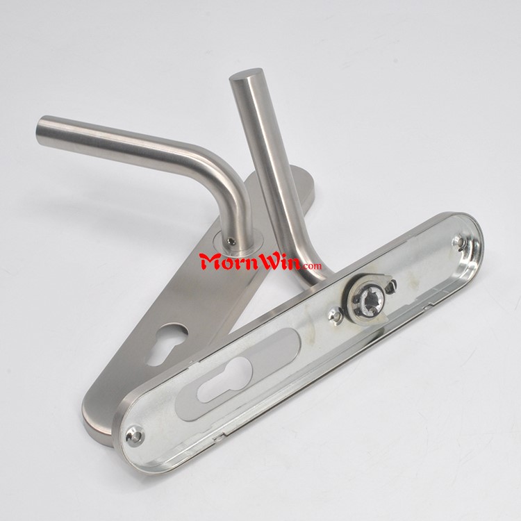 Double curved type stainless steel door lever handle on plate 