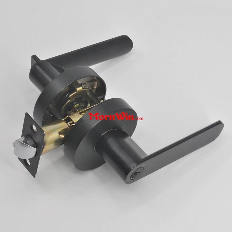 Heavy duty leverset tubular matte black passage lever door handle lock