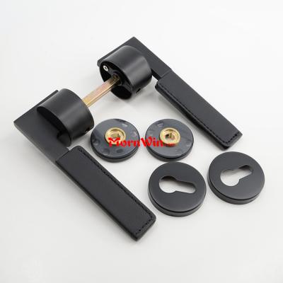 Luxury black SS304 leather door handle lever for internal door