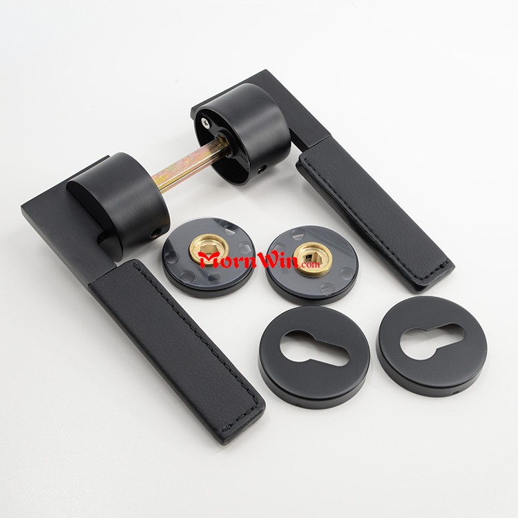 Luxury black SS304 leather door handle lever for internal door