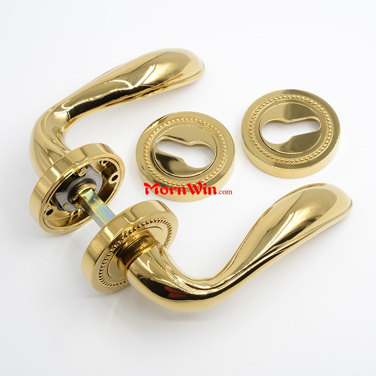 Polished Brass Gold Knurled Handle Solid Brass Door Lock Handle