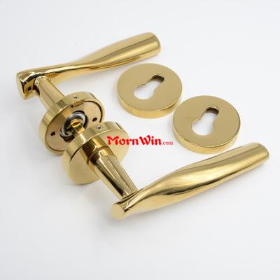 Polished Brass Office Hotel Brass Door Lever Handle with Round Cylinder Rose