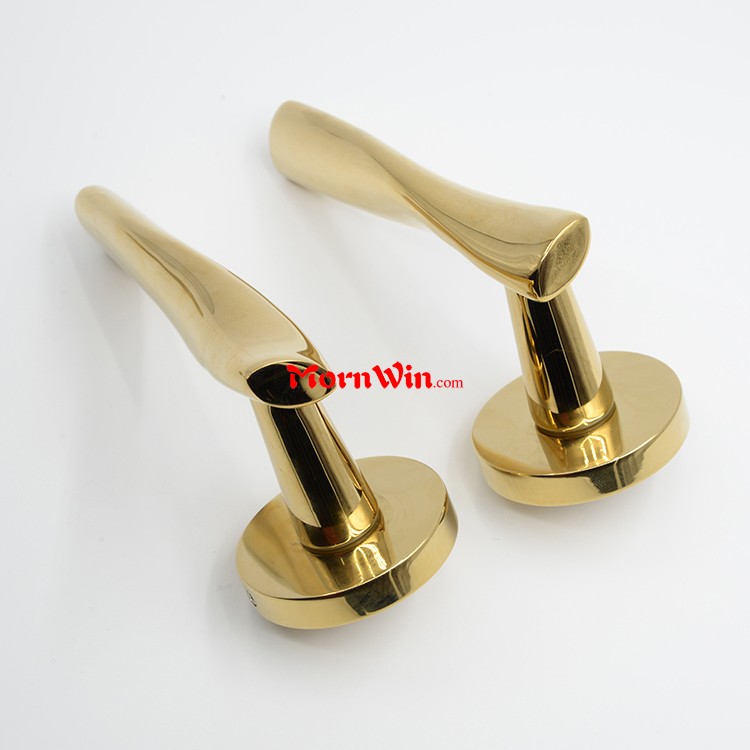 Polished Brass Office Hotel Brass Door Lever Handle with Round Cylinder Rose