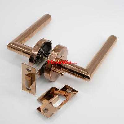 Polished Rose Gold stainless steel door handle bathroom privacy door lock