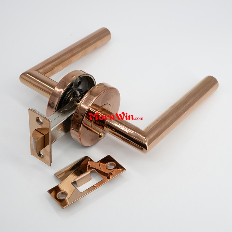 Polished Rose Gold stainless steel door handle bathroom privacy door lock