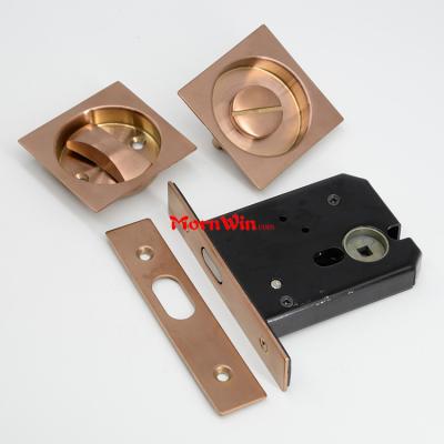 Satin Stainless steel 304 rose gold sliding door lockset square hook pocket Mortise Lock