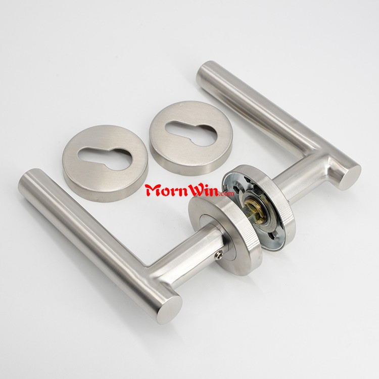 Stainless Steel Oval Door Handles with round rosette SS304 tube lever door handle