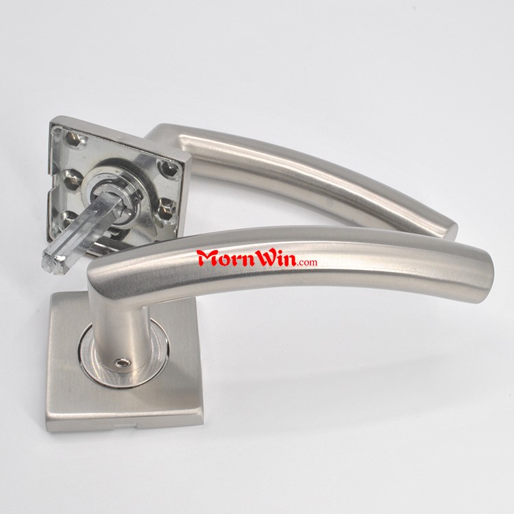 Stainless Steel Rectangular Lever Handle On Square Rose For Interior Door 