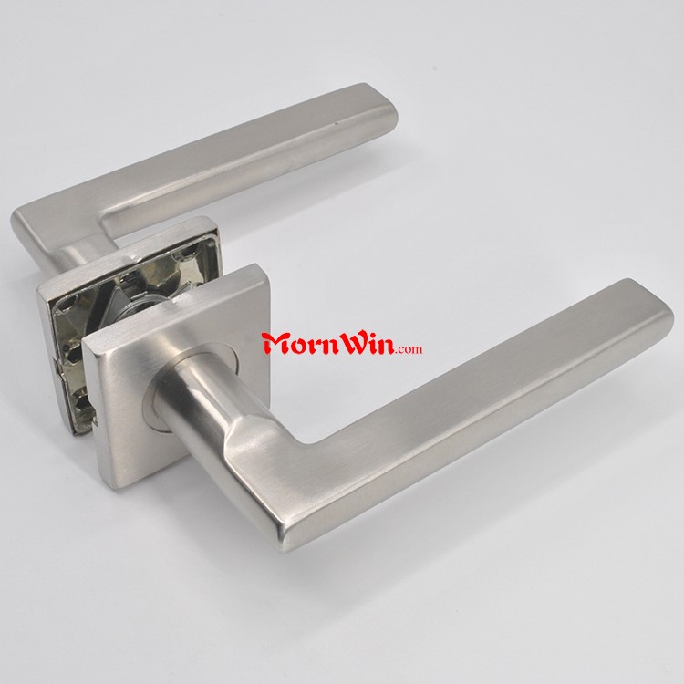 Stainless Steel Tube Door Lever Handle on Square Rose 