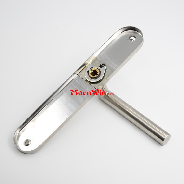 Stainless steel tube lever handle on plate for commercial passage door