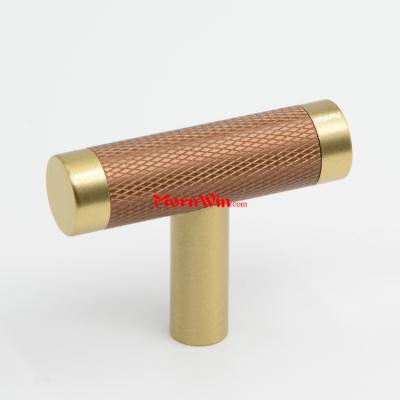 T Shape Wardrobe Satin Solid Brass Knurled Handle Knobs