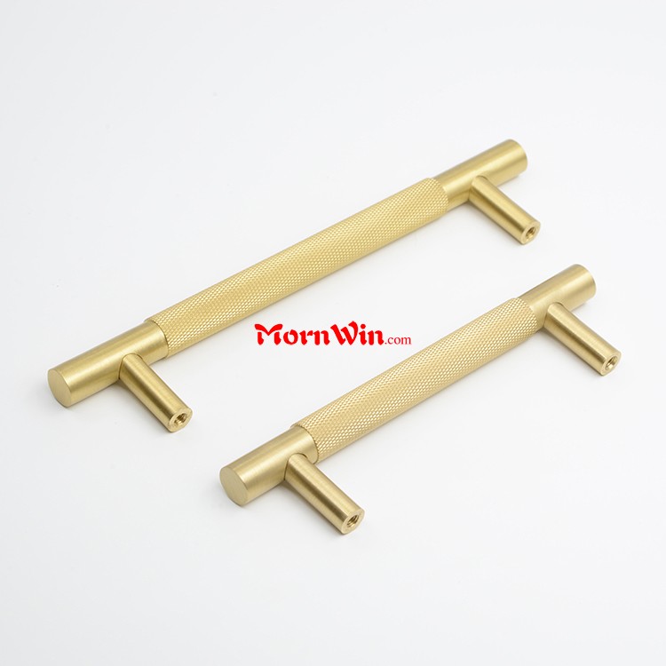 T Shape Wardrobe Solid Brass Knurled Handle Knobs Door Pull Handles