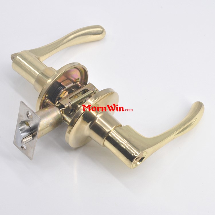 gold plated bathroom tubular lever door lock
