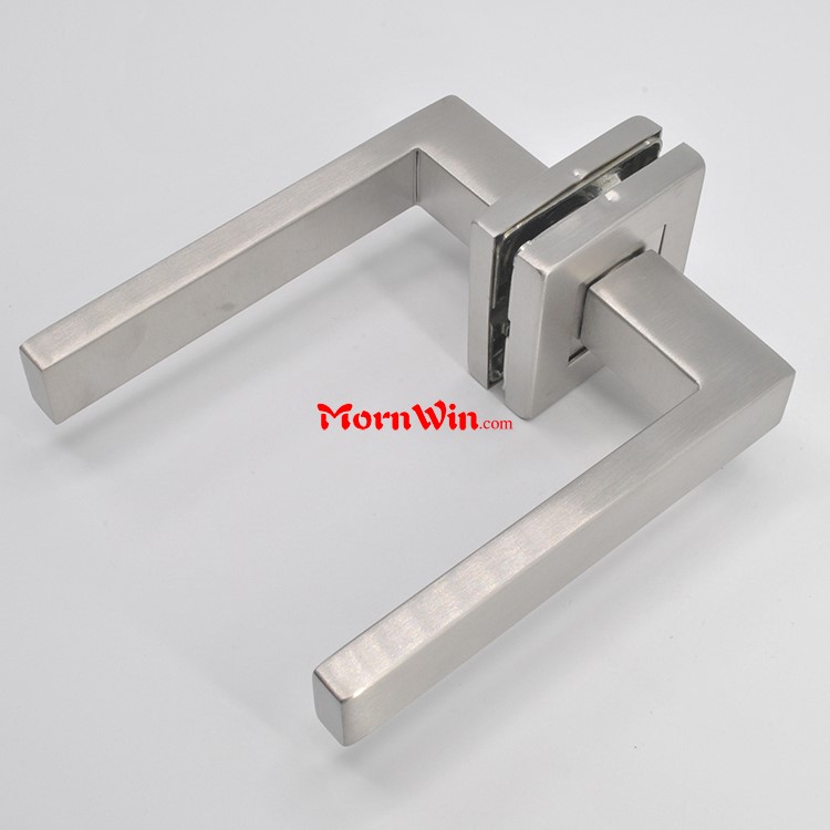 high quality door lever handle with square rose and square escutcheon 