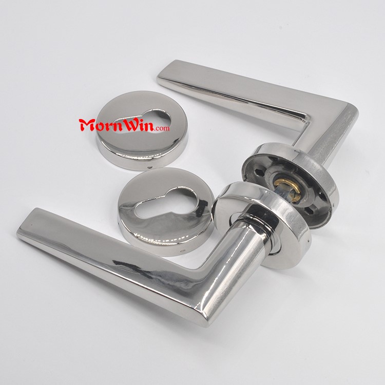 solid stainless steel polished door lever handle with escutcheon