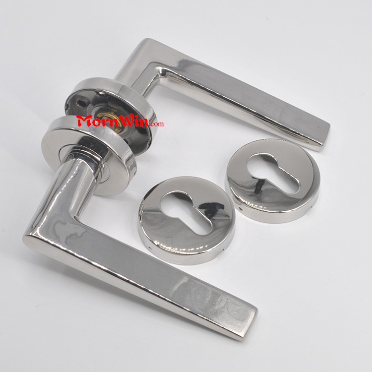 solid stainless steel polished door lever handle with escutcheon